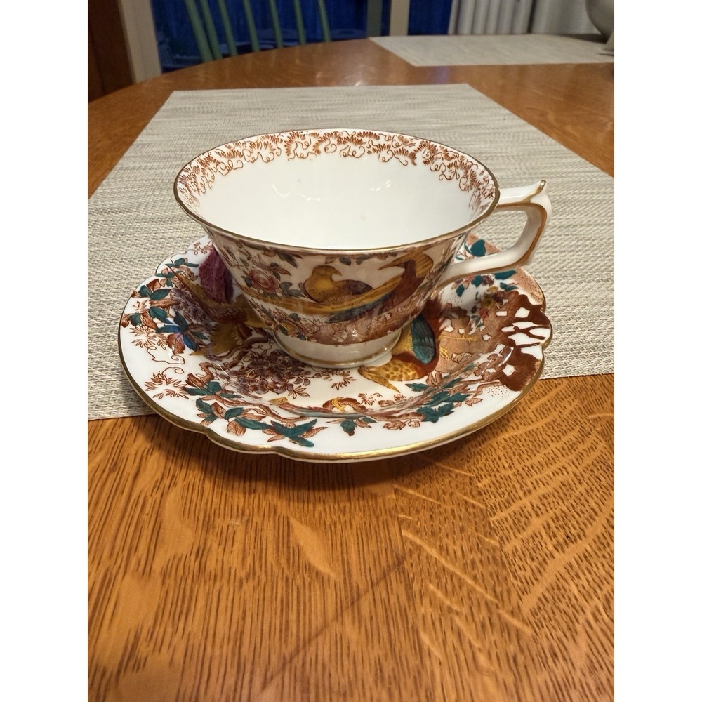 Vintage Royal Crown Derby Olde Avesbury Tea Cup & Saucer Exotic Birds MINT